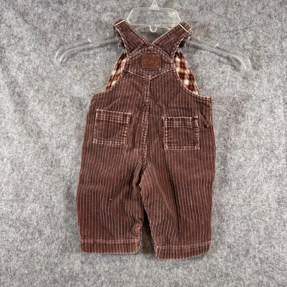 Vtg Gymboree Corduroy Overalls Boys 3-6 Months Plaid Lined Brown Western